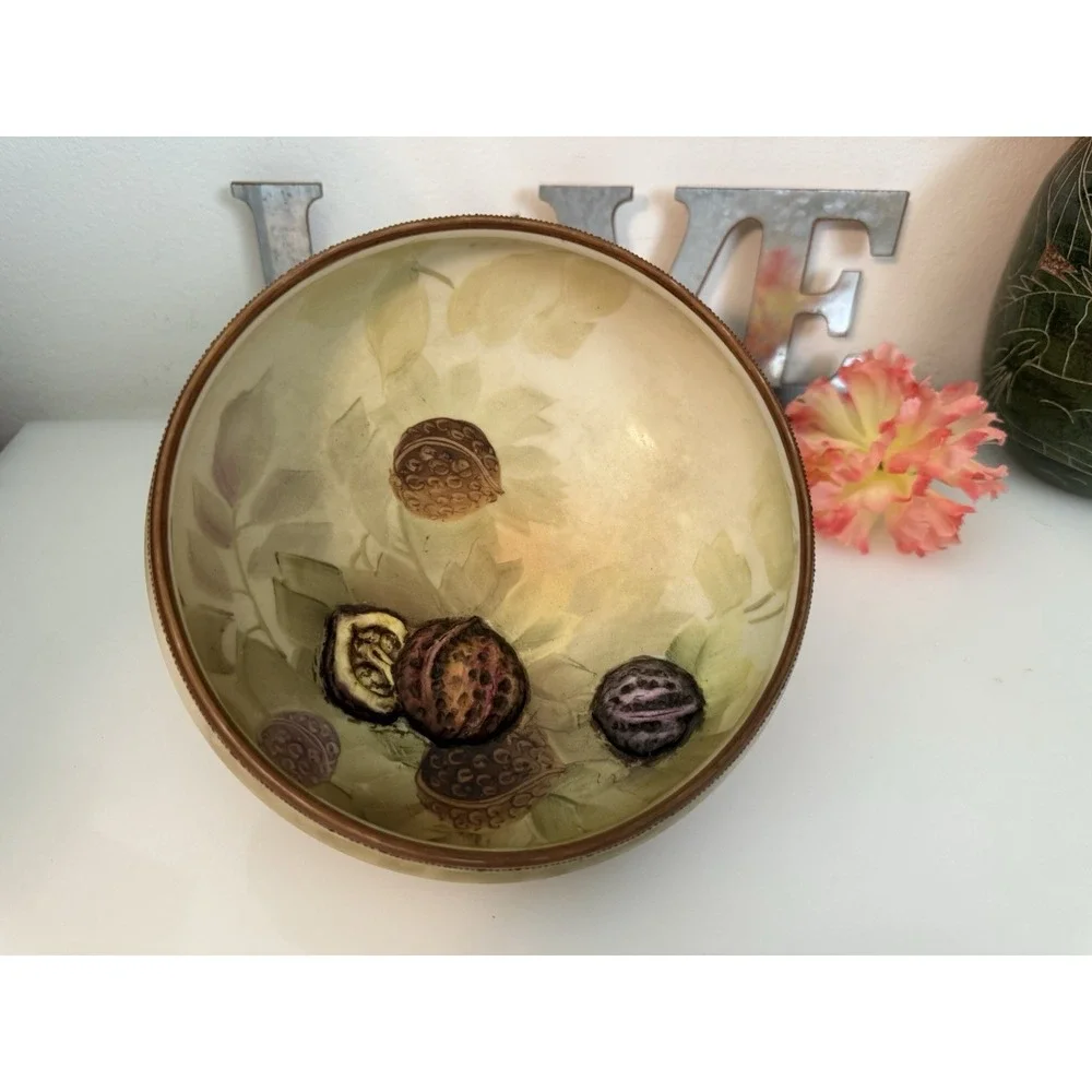 Vintage Nippon Morimura 3 Footed Bowl Browns Hand Painted 3D Walnut Japan‎ 5.5